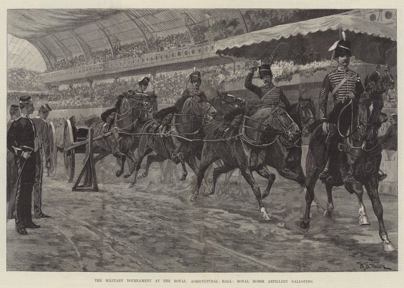 Military Tournament Royal Agricultural Hallissa, Royal Horse Artillery laukkaa tekijältä William Barnes Wollen