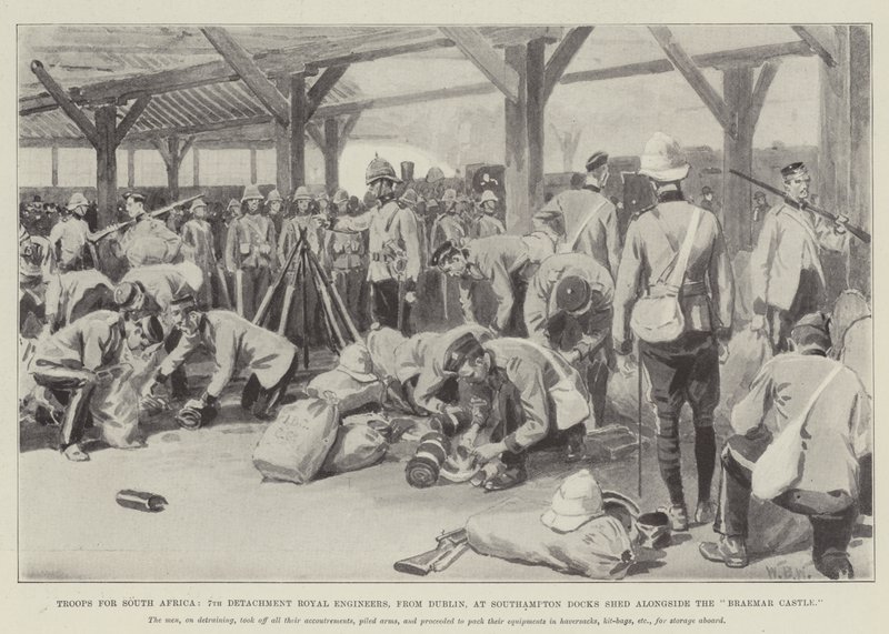 Etelä-Afrikan joukot, 7th Detachment Royal Engineers, Dublinista, Southampton Docks Shedissä Braemarin linnan vieressä tekijältä William Barnes Wollen