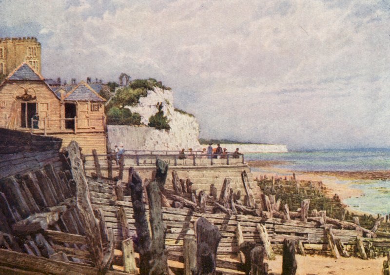 Broadstairsin vanha osa laiturilta (värilitografia). tekijältä William Biscombe Gardner
