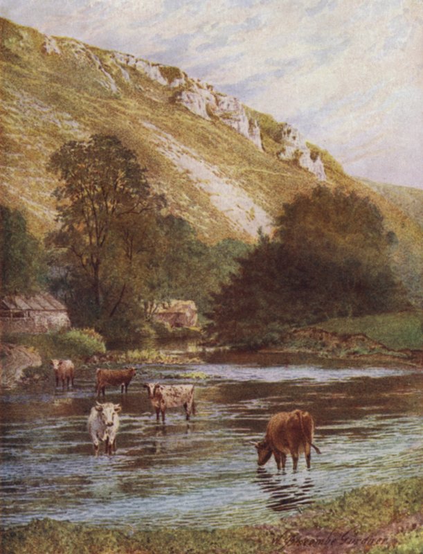 On the Wye, Upper Dale Farm, Monsal Dale (väri litho) tekijältä William Biscombe Gardner