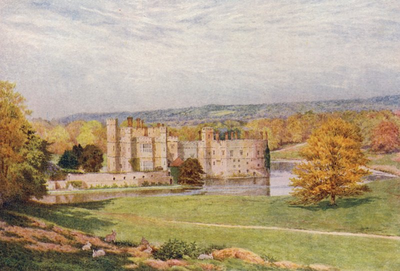 Kevät, Lecds Castle (värilitro) Kaakosta katsottuna tekijältä William Biscombe Gardner