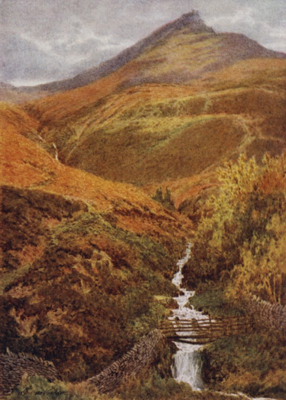 Nab ja Golden Clough, Grindslow Dell, Edale (väri litho) tekijältä William Biscombe Gardner