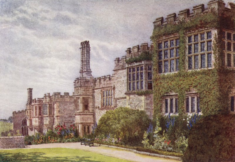 Haddon Hallin eteläpuoli (väri litho) tekijältä William Biscombe Gardner