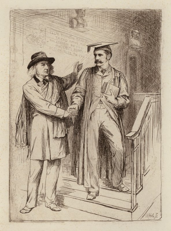 John Stuart Blackie, emeritusprofessori; Samuel Henry Butcher, kreikan kielen professori (kaiverrus). tekijältä William Brassey (after) Hole