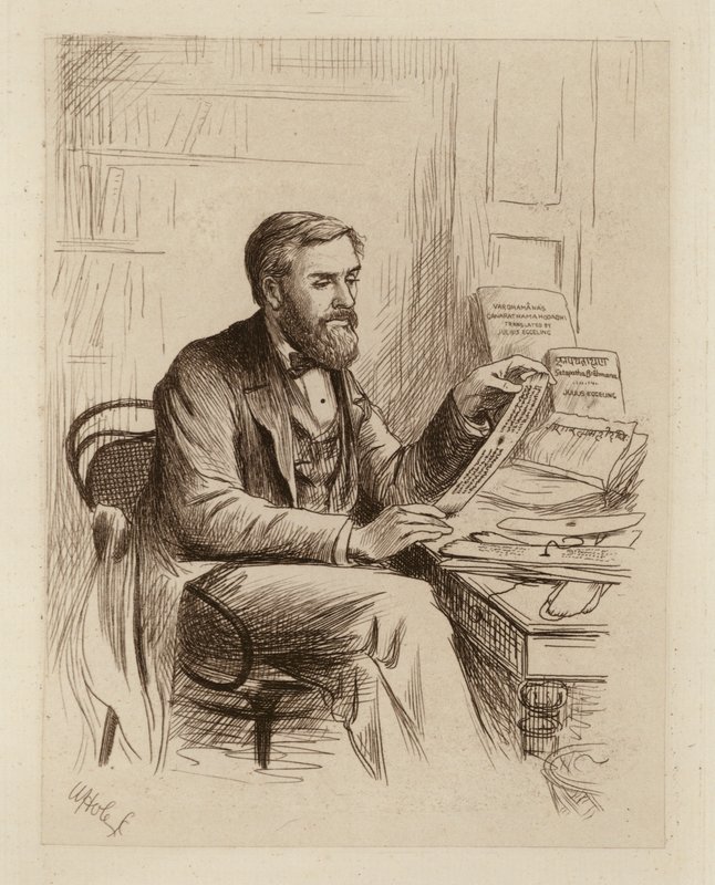 Julius Eggeling, sanskritin ja vertailevan filologian professori (kaiverrus). tekijältä William Brassey (after) Hole