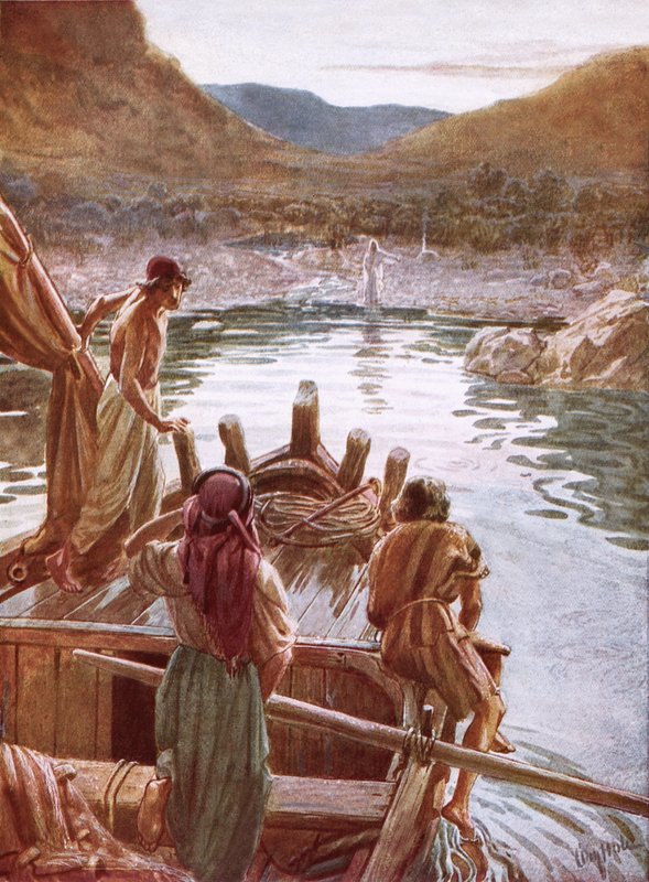 Jeesus näyttää itsensä Pietarille ja muille Galileanjärven rannalla tekijältä William Brassey Hole