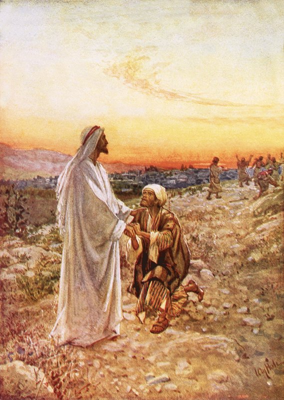 Jeesus ja yksi spitaalinen, joka palasi kiittämään. tekijältä William Brassey Hole