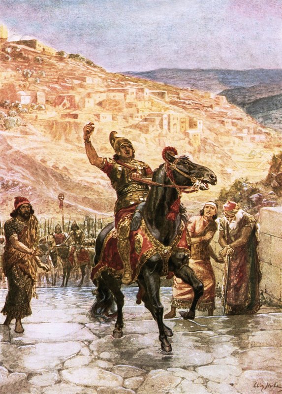 Assyrialainen Rabshakeh vaatii Jerusalemin antautumista tekijältä William Brassey Hole