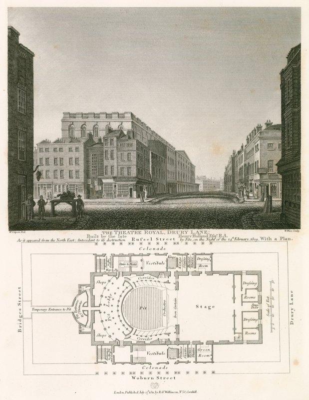 Royal Theatre, Drury Lane, Lontoo, jonka rakensi edesmennyt Henry Holland tekijältä William Capon