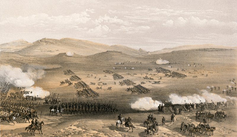 Kevyen ratsuväen prikaatin johto, 25. lokakuuta 1854, kenraalimajuri Earl of Cardiganin johdolla tekijältä William Crimea Simpson