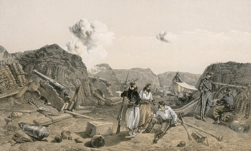 Luonnos Mamelon Vertin sisätiloissa etelään katsoen tekijältä William Crimea Simpson