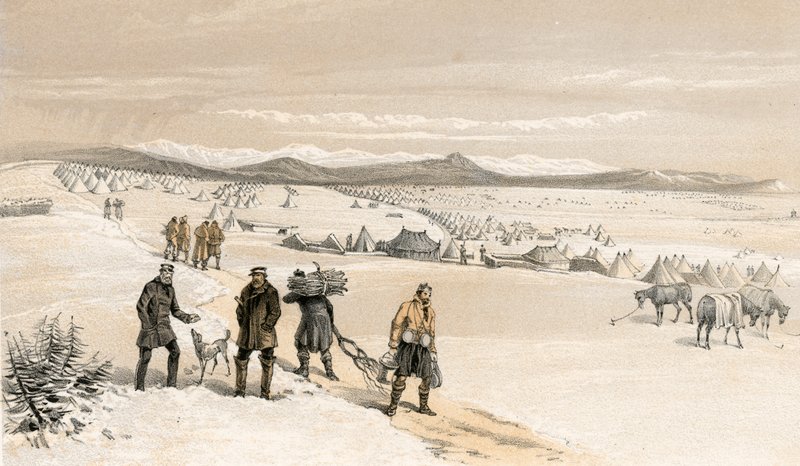 2. divisioonan leiri itään katsoen, tammikuussa 1855 tekijältä William Crimea Simpson