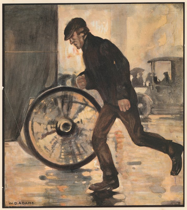 Taksijuoksu, "The Weary Miles" (väri litho) tekijältä William Dacres Adams