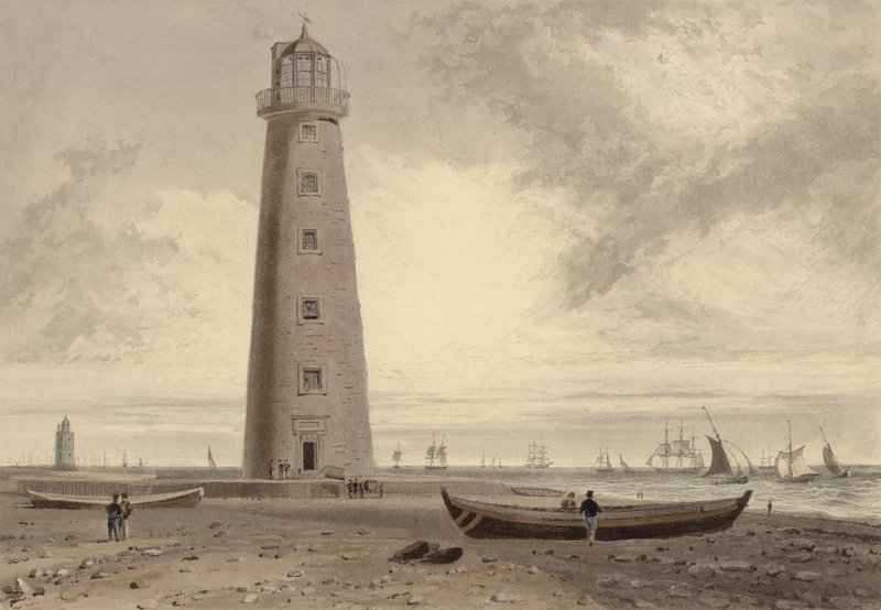 Orford Nessin majakat, Suffolk (akvatinta) tekijältä William Daniell