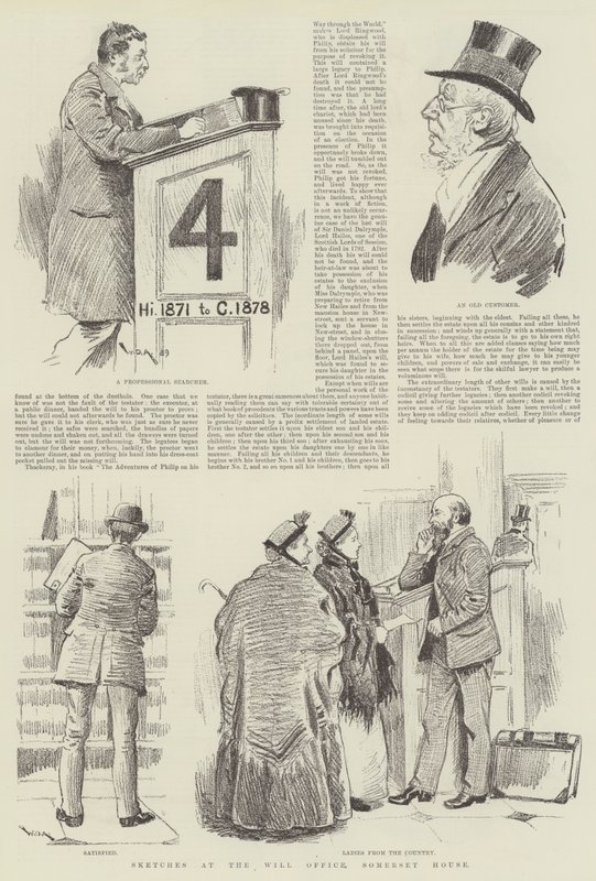 Luonnoksia testamenttitoimistossa, Somerset Housessa tekijältä William Douglas Almond