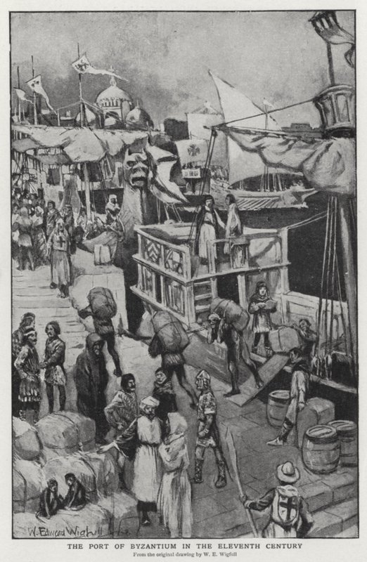Bysantin satama 1100-luvulla (litho) tekijältä William Edward (after) Wigfull