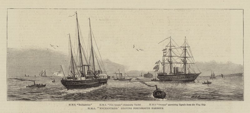 HMS Enchantress lähtee Portsmouthin satamasta tekijältä William Edward Atkins