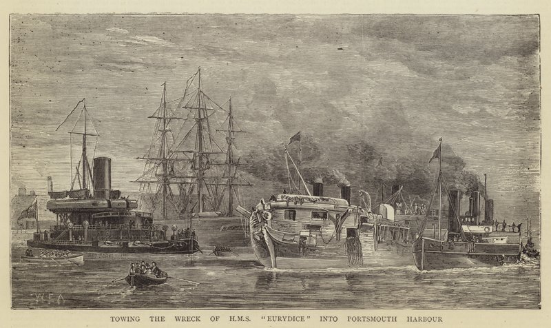 HMS Eurydicen hylyn hinaus Portsmouthin satamaan tekijältä William Edward Atkins