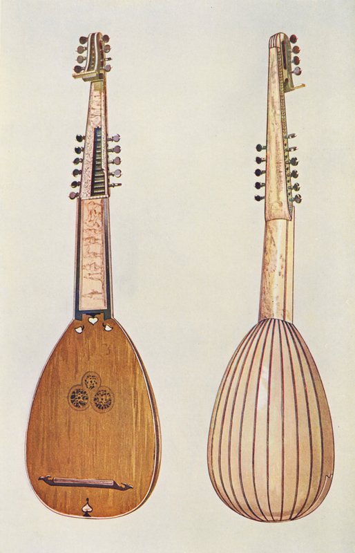 Soittimet: Teorbo (värilitografia) tekijältä William Gibb