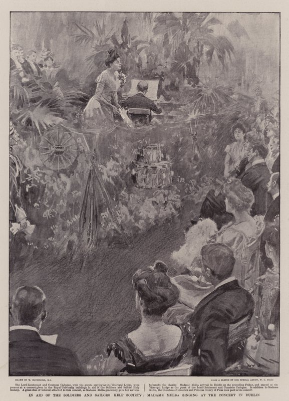 Aid of the Soldiers and Sailors Help Society, Madame Melba laulaa konsertissa Dublinissa tekijältä William Hatherell