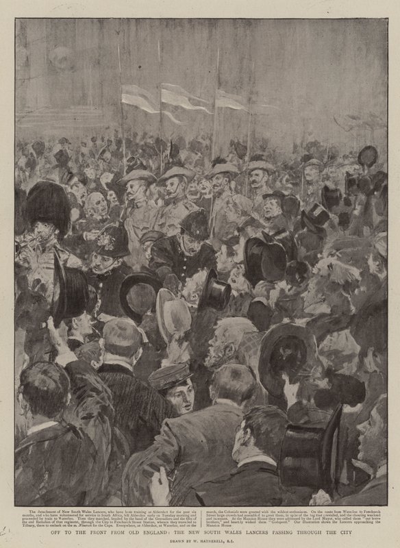 Eteenpäin Vanhasta Englannista, New South Wales Lancerit kulkevat kaupungin läpi tekijältä William Hatherell
