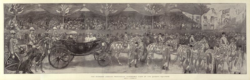 Diamond Jubilee Procession, Panoraamanäkymä Queens Equipagelle tekijältä William Hatherell