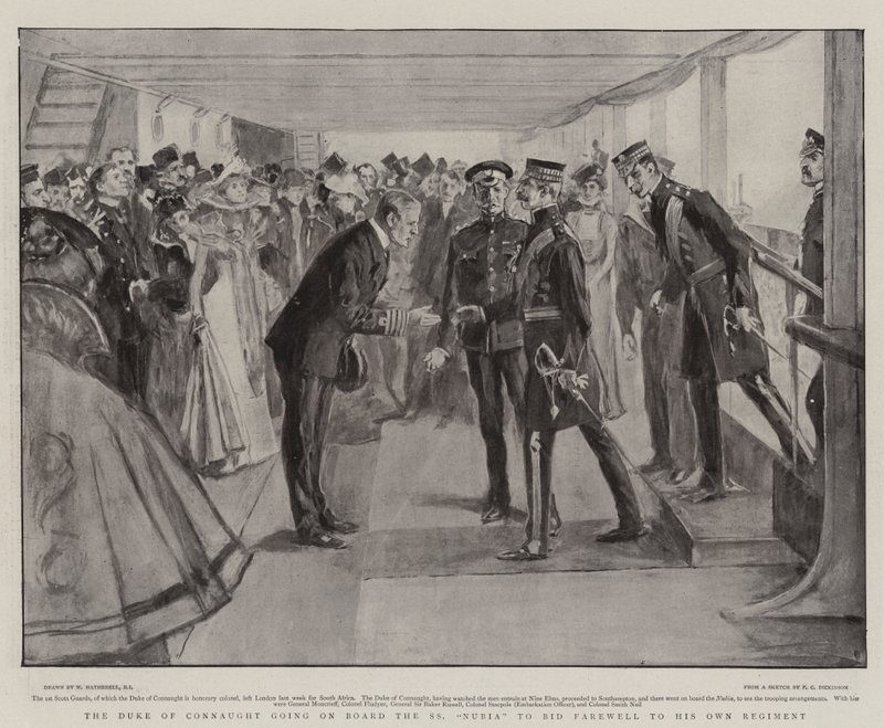 Duke of Connaught menee SS Nubia -alukselle jättääkseen hyvästit omalle rykmentilleen tekijältä William Hatherell