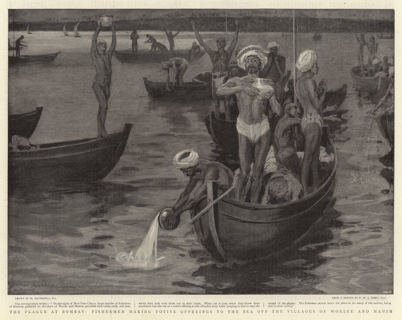 Rutto Bombayssa, kalastajat lahjoittamassa merelle Worleen ja Mahimin kylien edustalla tekijältä William Hatherell