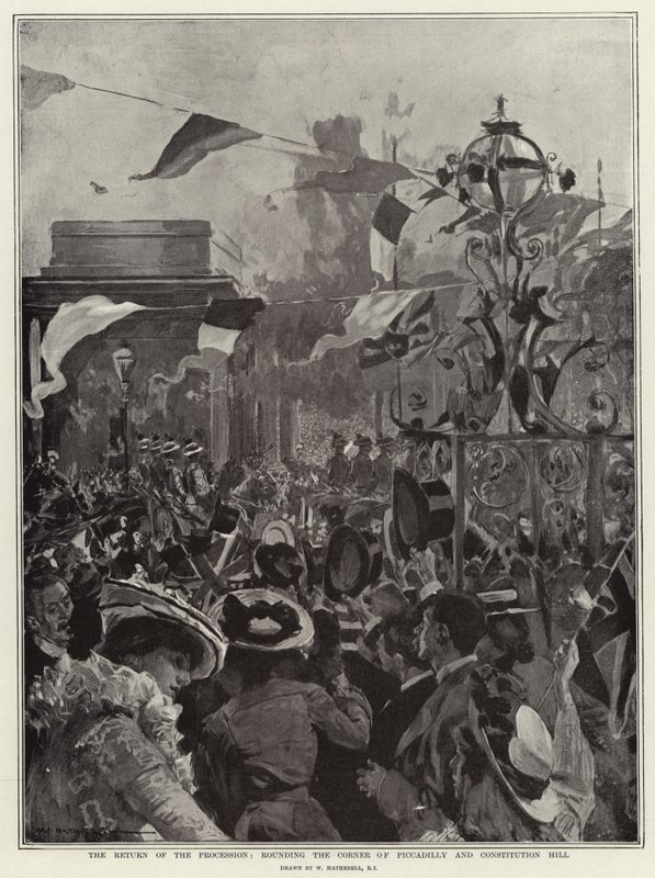 Kulkueen paluu Piccadillyn ja Constitution Hillin kulman kiertäen tekijältä William Hatherell