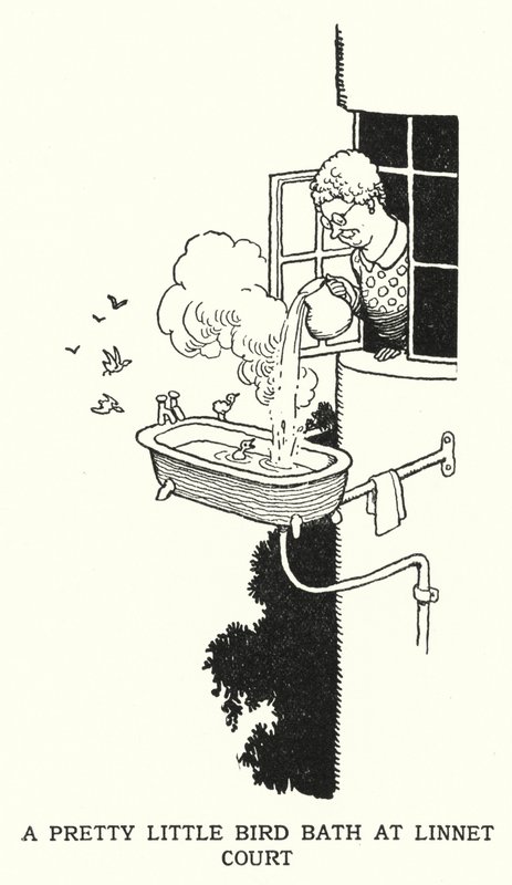 Pretty Little Bird Bath Linnet Courtissa (litho) tekijältä William Heath Robinson