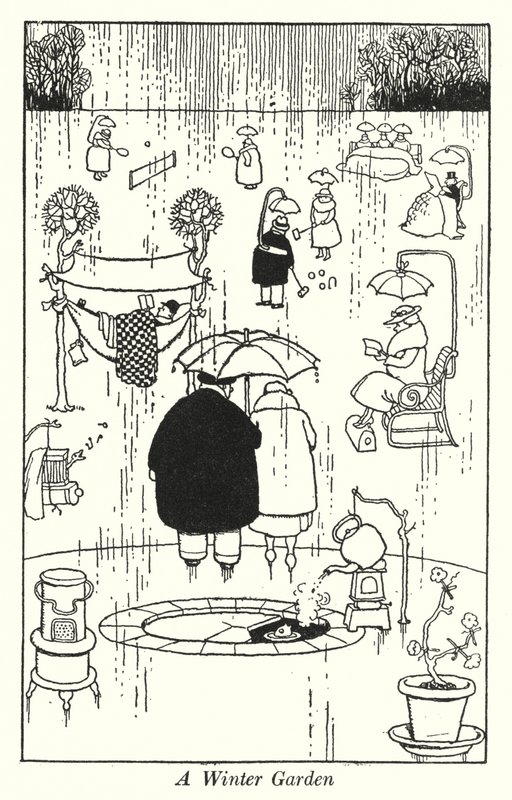 Talvipuutarha (litho) tekijältä William Heath Robinson
