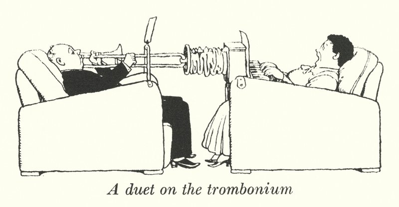 Duetto pasuunalla (litho) tekijältä William Heath Robinson