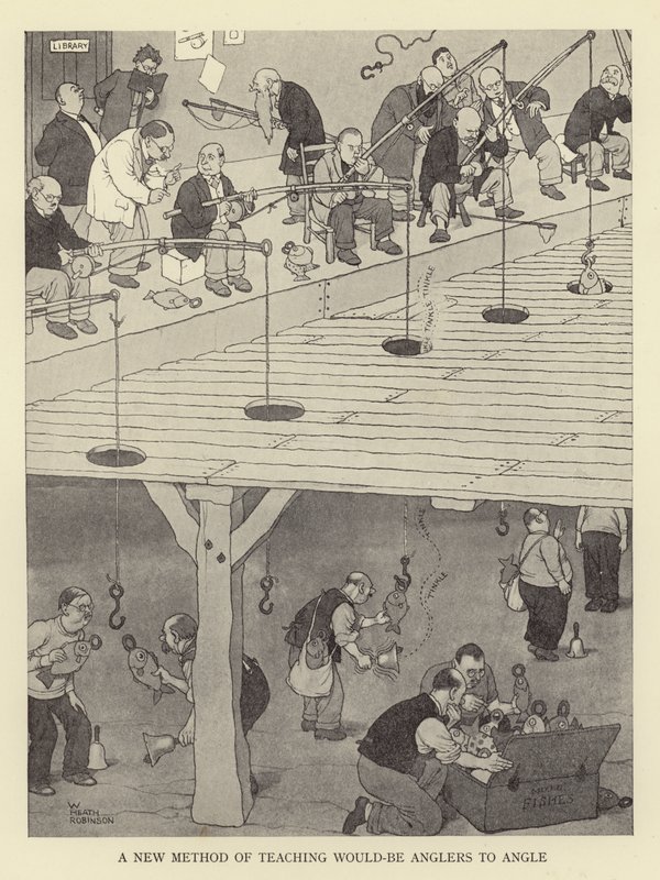 Uusi tapa opettaa mahdollisia kalastajia onkimaan tekijältä William Heath Robinson