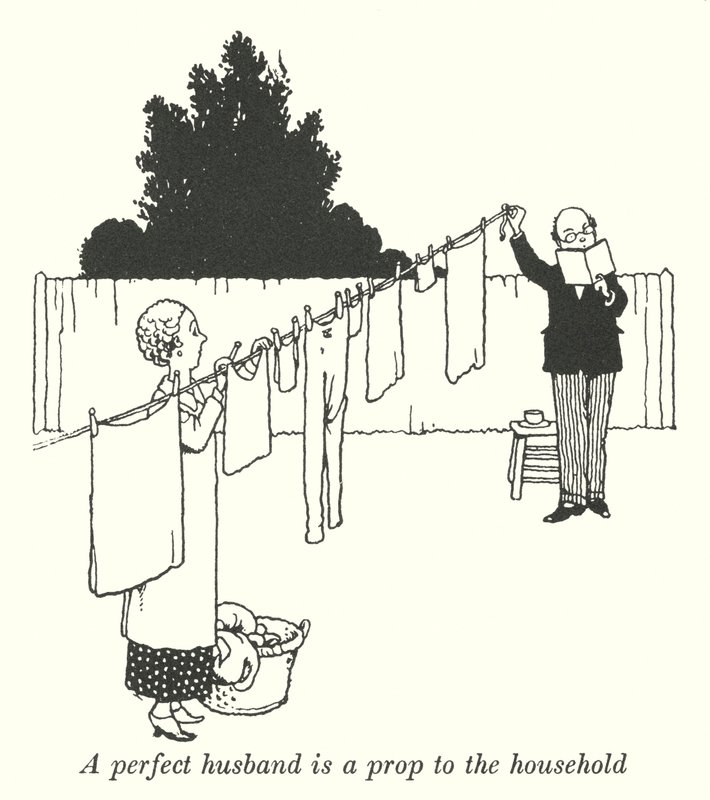 Täydellinen aviomies on kotitalouden rekvisiitta (litho) tekijältä William Heath Robinson