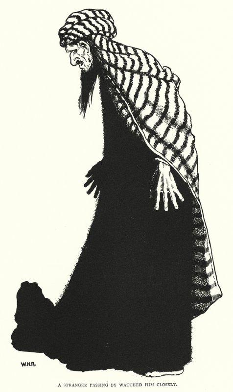 Ohikulkeva muukalainen katseli häntä tarkasti (kaiverrus) tekijältä William Heath Robinson