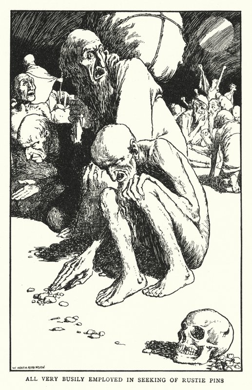 Kaikki työskentelevät erittäin ahkerasti ruosteisten tappien etsimisessä (litho) tekijältä William Heath Robinson
