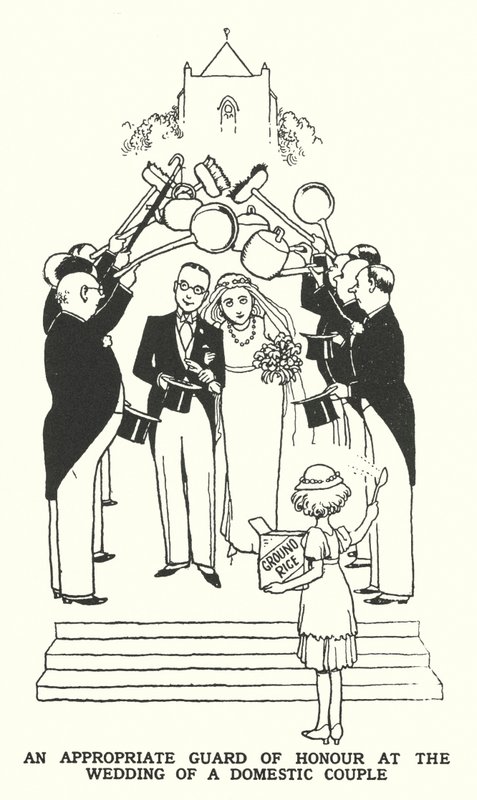 Sopiva kunniavartio kotipariskunnan häissä (litho) tekijältä William Heath Robinson