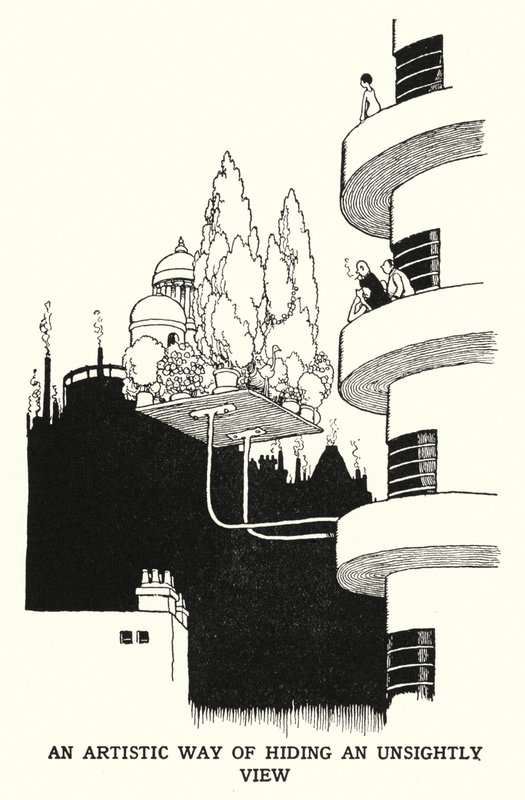 Taiteellinen tapa piilottaa ruma näkymä (litho) tekijältä William Heath Robinson
