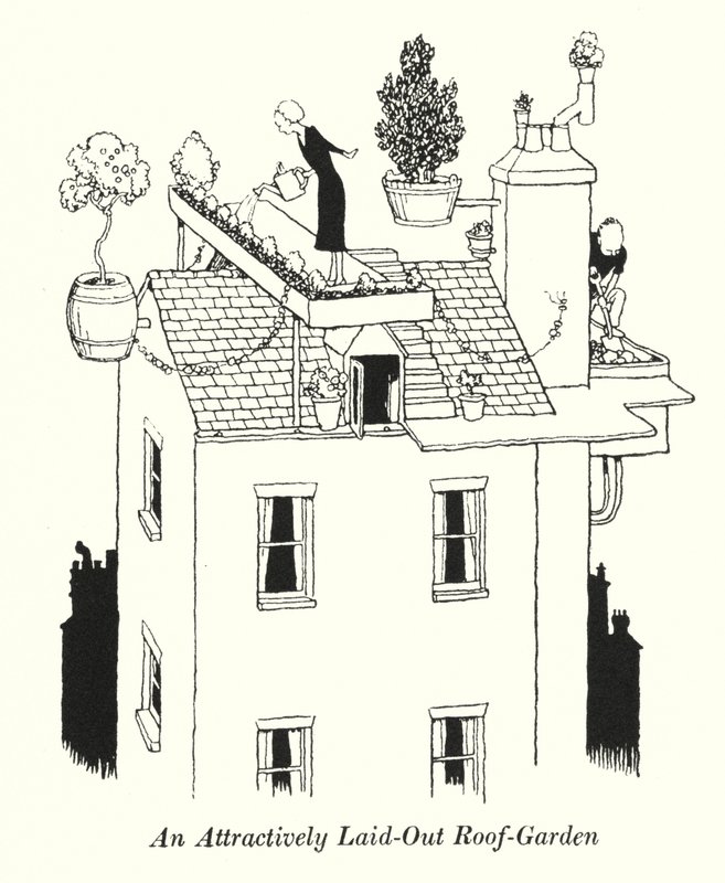 Viehättävästi katettu kattopuutarha (litho) tekijältä William Heath Robinson