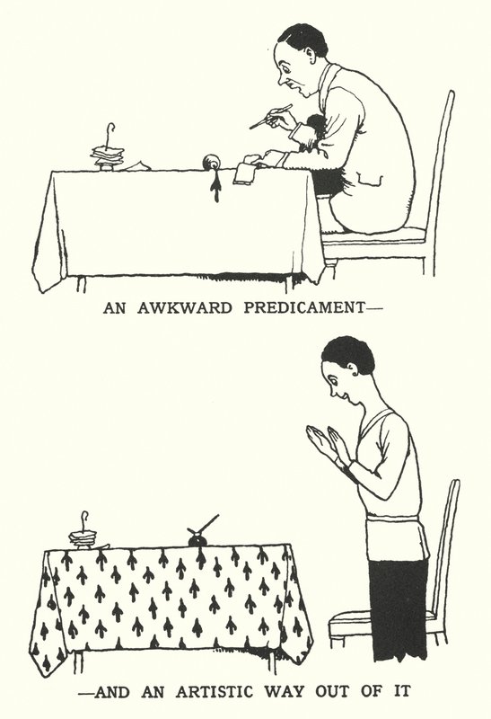 Hankala ahdinko ja taiteellinen ulospääsy siitä (litho) tekijältä William Heath Robinson
