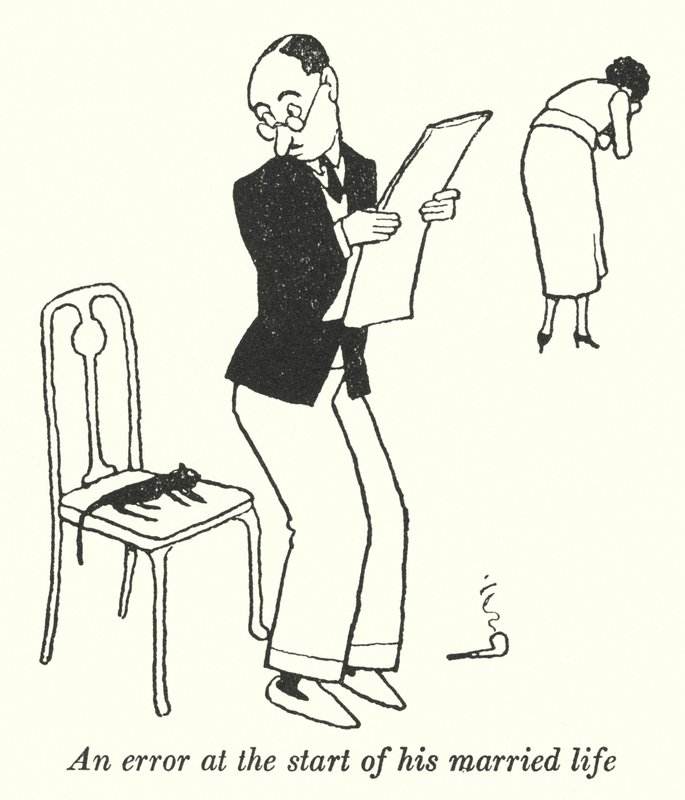 Virhe hänen avioelämänsä alussa (litho) tekijältä William Heath Robinson
