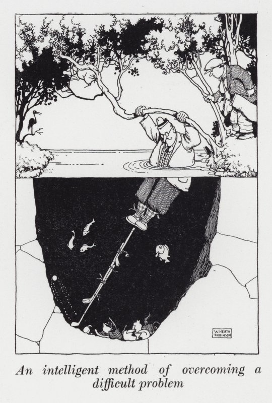 Älykäs menetelmä vaikean ongelman voittamiseksi (litho) tekijältä William Heath Robinson