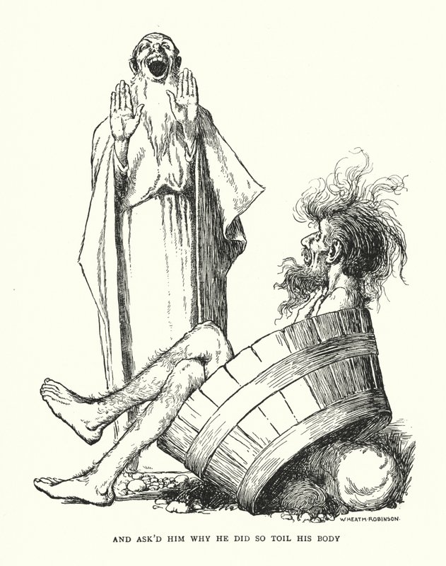 Ja kysyi häneltä, miksi hän teki niin rasittavan ruumiinsa (litho) tekijältä William Heath Robinson