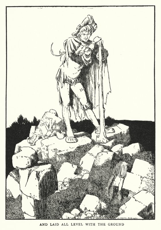 Ja asetti kaikki tasolle maan kanssa (litho) tekijältä William Heath Robinson