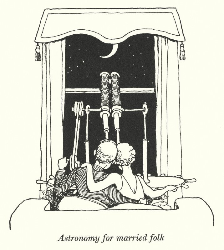 Tähtitiede naimisissa oleville ihmisille (litho) tekijältä William Heath Robinson