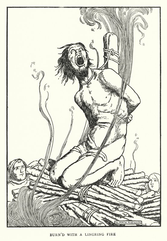Poltettu viileällä tulella (litho) tekijältä William Heath Robinson