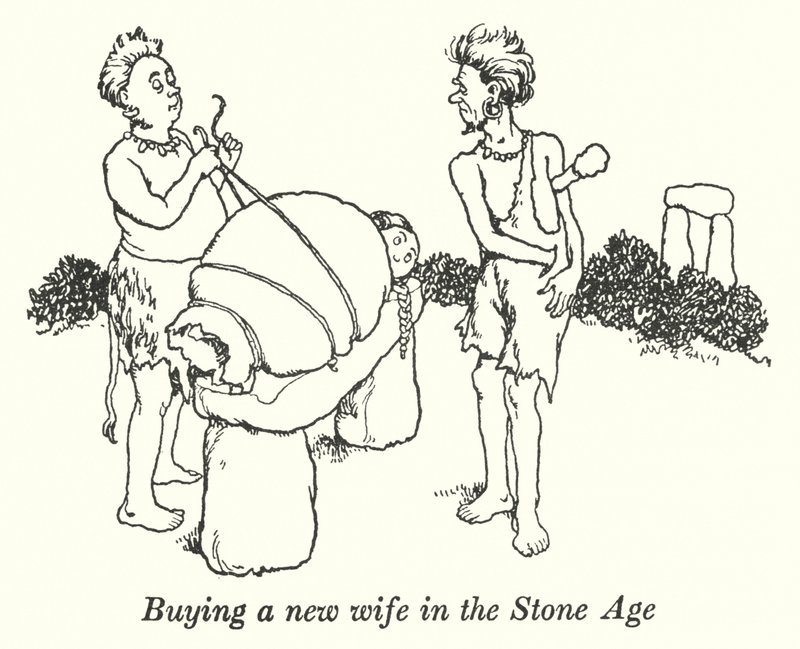 Uuden vaimon ostaminen kivikaudella (litho) tekijältä William Heath Robinson
