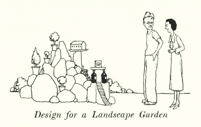 Suunnittelu maisemapuutarhaan (litho) tekijältä William Heath Robinson