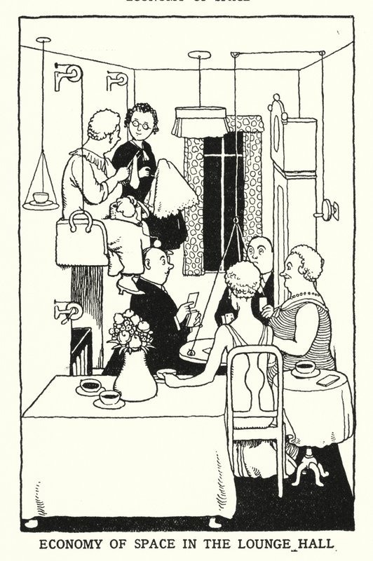 Tilataloudellisuus Lounge Hallissa (litho) tekijältä William Heath Robinson