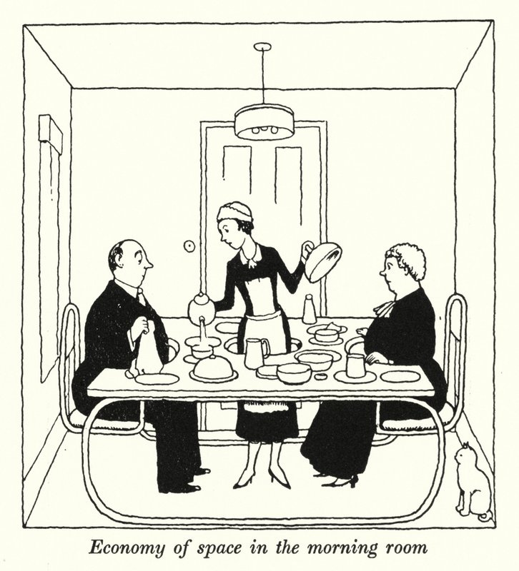 Tilasäästö aamuhuoneessa (litho) tekijältä William Heath Robinson